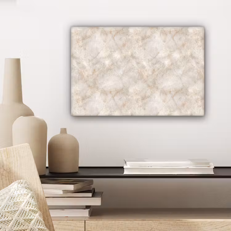 Canvas schilderij - Lichtbeige - Goudbruine Nerven - Marmer — 5