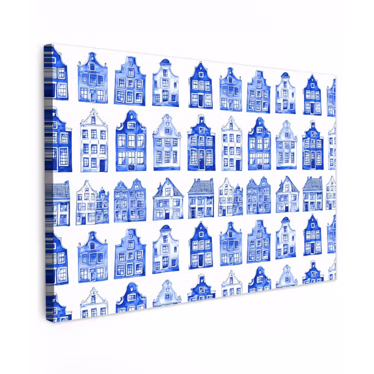 Canvas schilderij - Patroon - Huizen - Blauw — 1