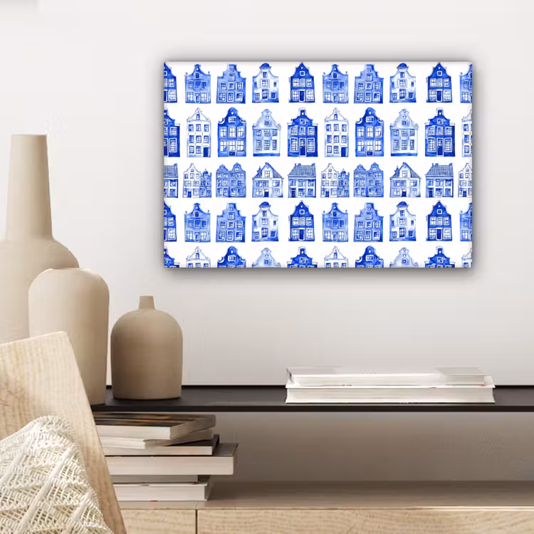Canvas schilderij - Patroon - Huizen - Blauw — 5