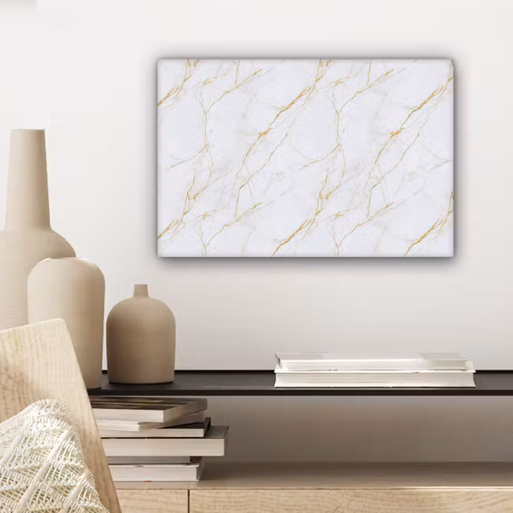 Canvas schilderij - Wit - Marmer - Goud - Luxueus — 5
