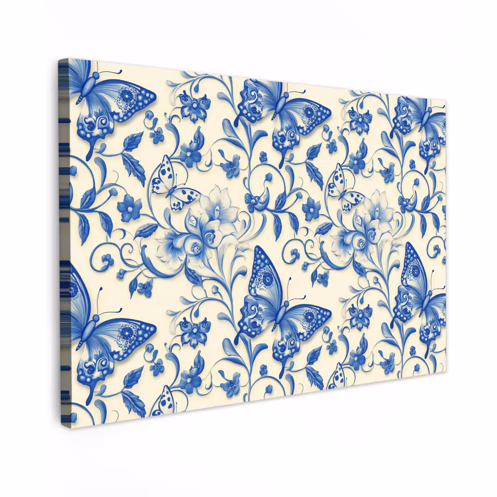 Canvas schilderij - Vlinders - Bloemen - Blauw - Botanisch — 1