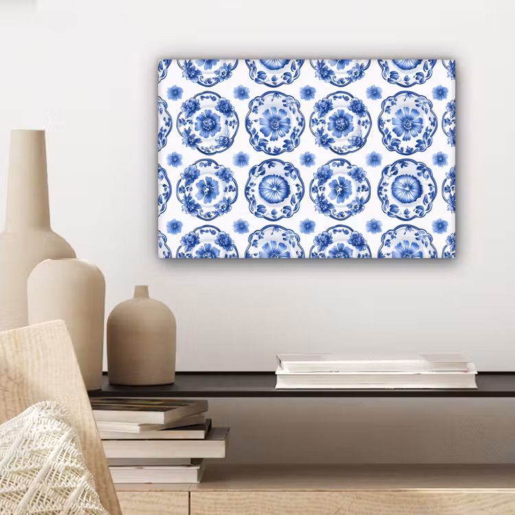 Canvas schilderij - Sierborden - Bloemen - Blauw — 5