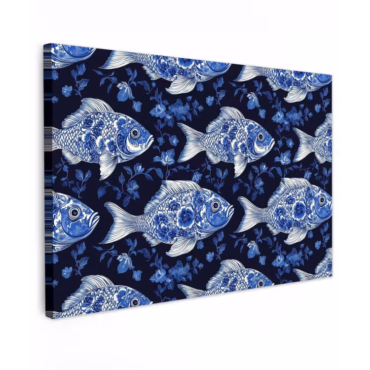Canvas schilderij - Vissen - Bloemen - Blauw — 1