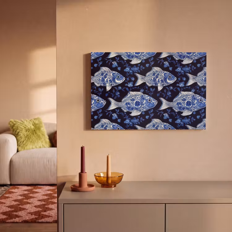 Canvas schilderij - Vissen - Bloemen - Blauw — 2