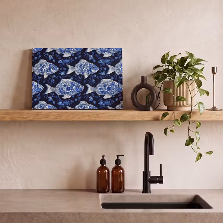 Canvas schilderij - Vissen - Bloemen - Blauw — 3