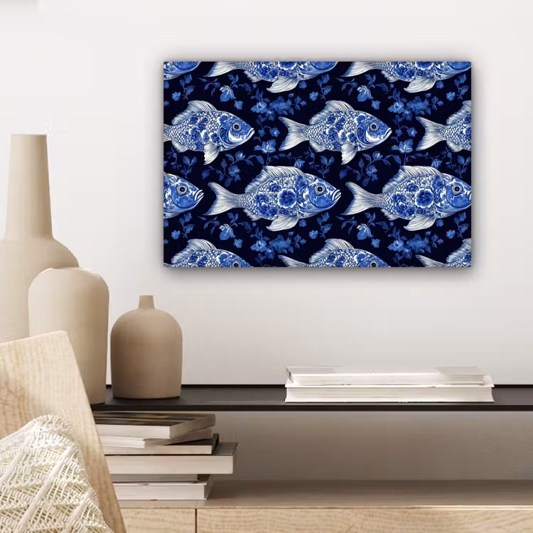 Canvas schilderij - Vissen - Bloemen - Blauw — 5