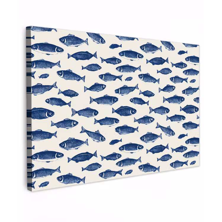 Canvas schilderij - Vissen - Patroon - Blauw - Wit — 1