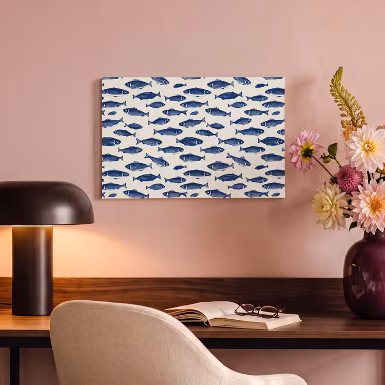 Canvas schilderij - Vissen - Patroon - Blauw - Wit — 4