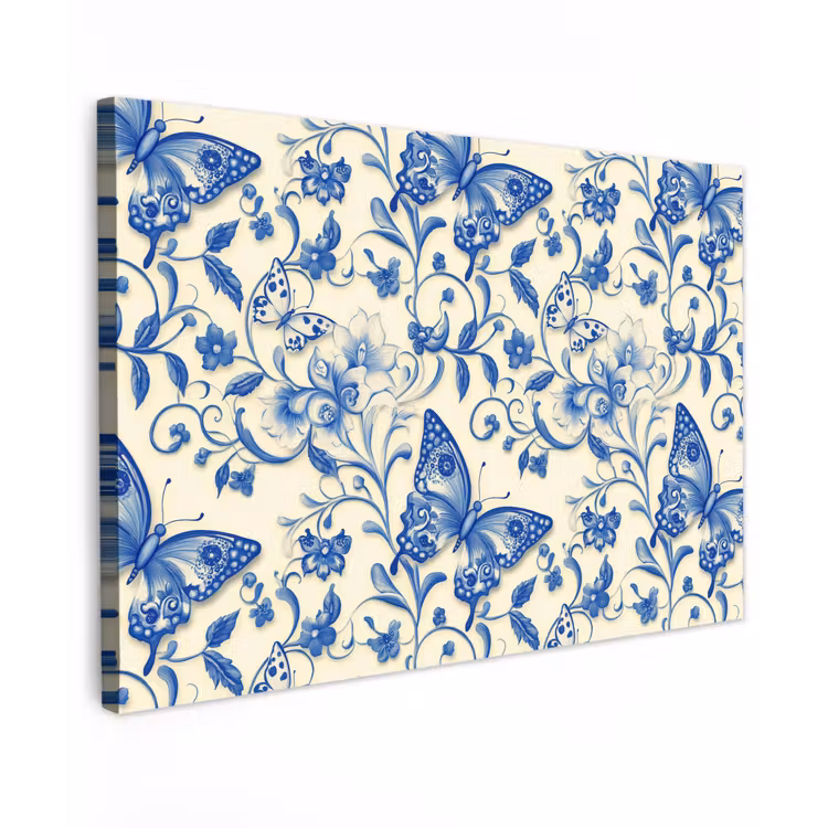 Canvas schilderij - Vlinders - Bloemen - Blauw - Botanisch — 1