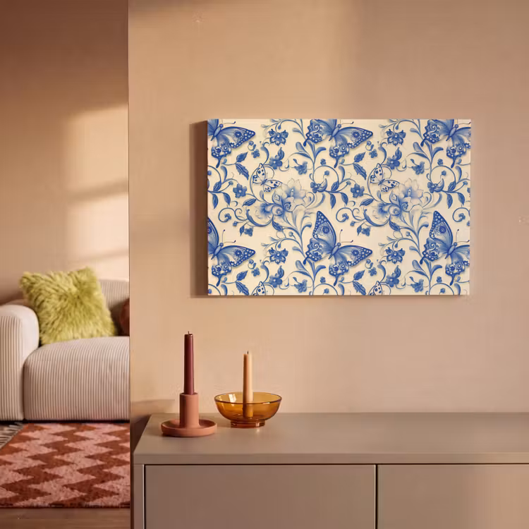 Canvas schilderij - Vlinders - Bloemen - Blauw - Botanisch — 2