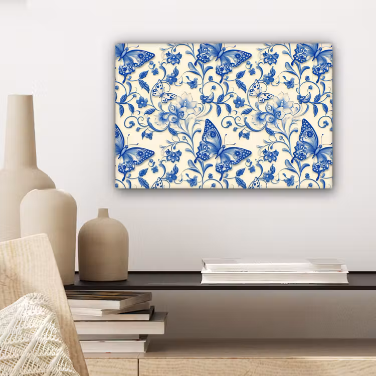 Canvas schilderij - Vlinders - Bloemen - Blauw - Botanisch — 5