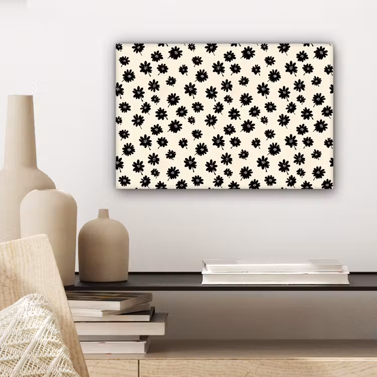Canvas schilderij - Madeliefjes - Grafisch - Zwart - Beige — 5