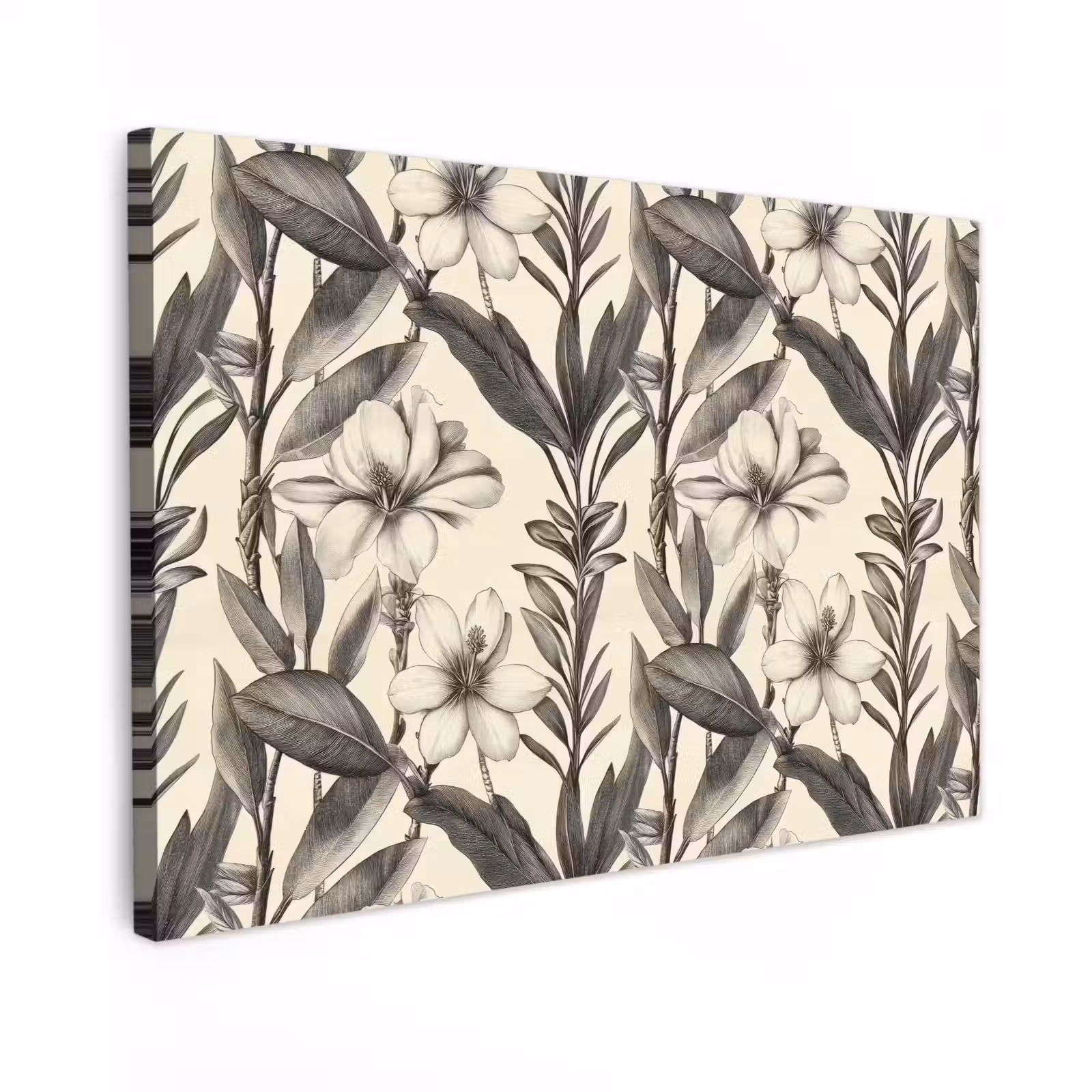 Canvas schilderij - Klassiek - Botanisch - Zwart - Beige — 1