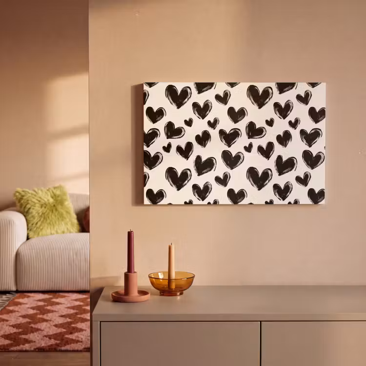 Canvas schilderij - Hartjes - Patroon - Zwart — 2
