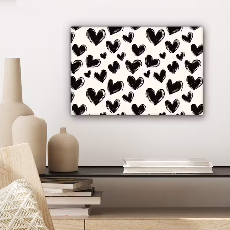 Canvas schilderij - Hartjes - Patroon - Zwart — 5