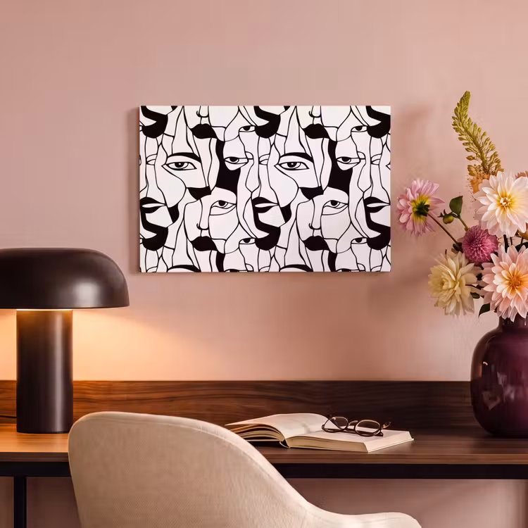Canvas schilderij - Lijnen - Gezichten - Zwart - Wit — 4