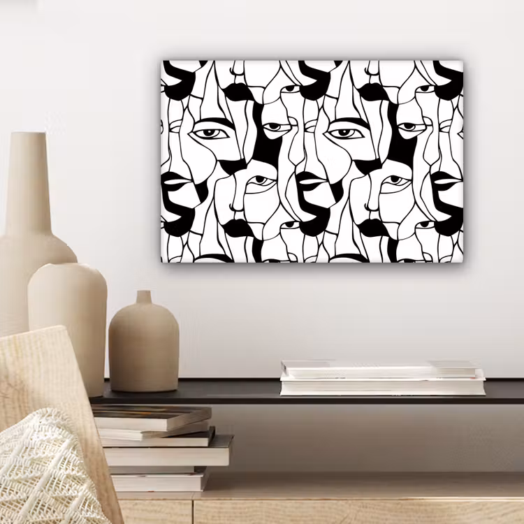 Canvas schilderij - Lijnen - Gezichten - Zwart - Wit — 5