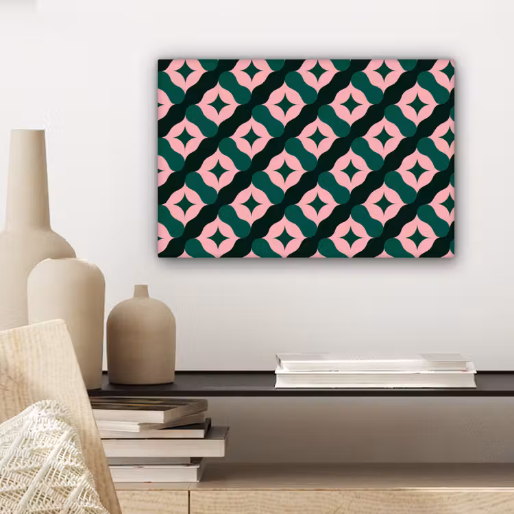 Canvas schilderij - Groen - Roze - Retro - Sterren — 5