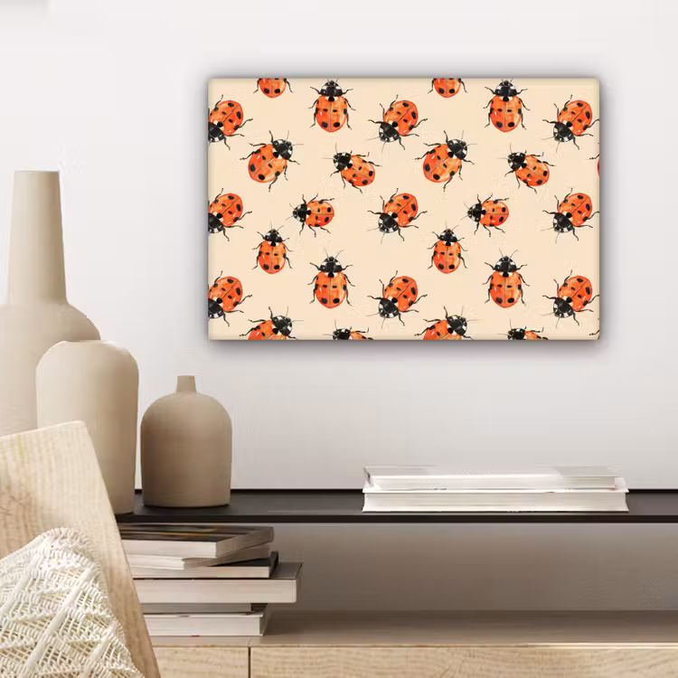Canvas schilderij - Lieveheersbeestjes - Patroon - Rood — 5
