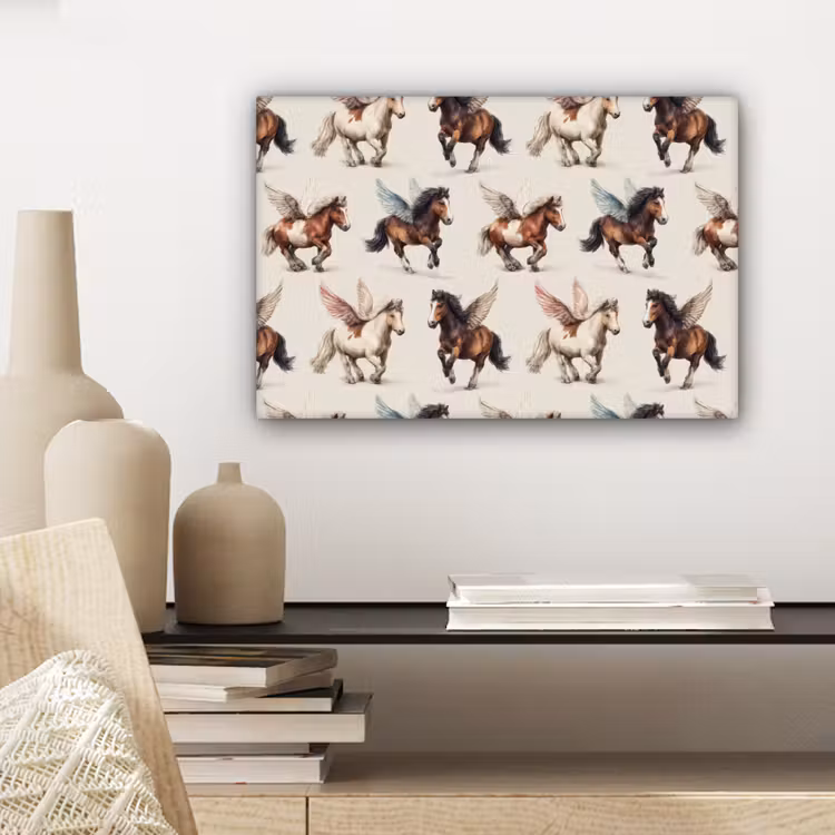 Canvas schilderij - Paarden - Vleugels - Kleurrijk — 5