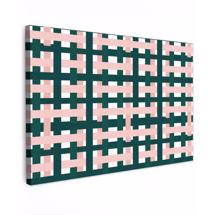 Canvas schilderij - Vlechtpatroon - Groen - Roze - Grafisch — 1