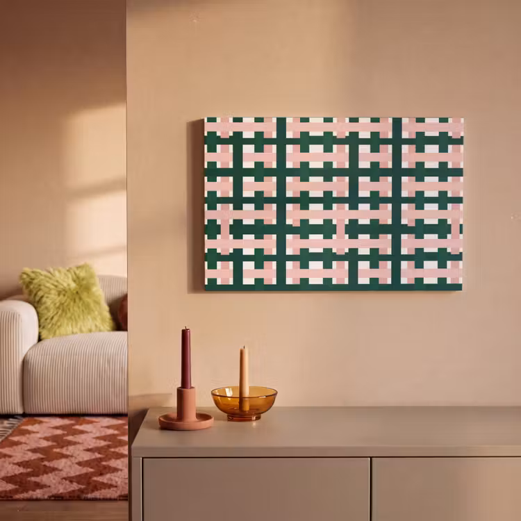 Canvas schilderij - Vlechtpatroon - Groen - Roze - Grafisch — 2