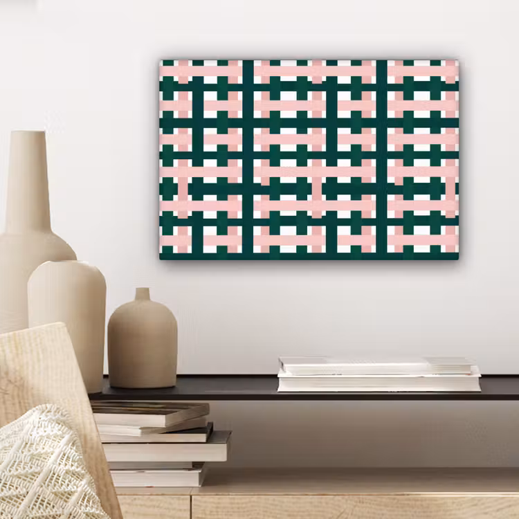 Canvas schilderij - Vlechtpatroon - Groen - Roze - Grafisch — 5