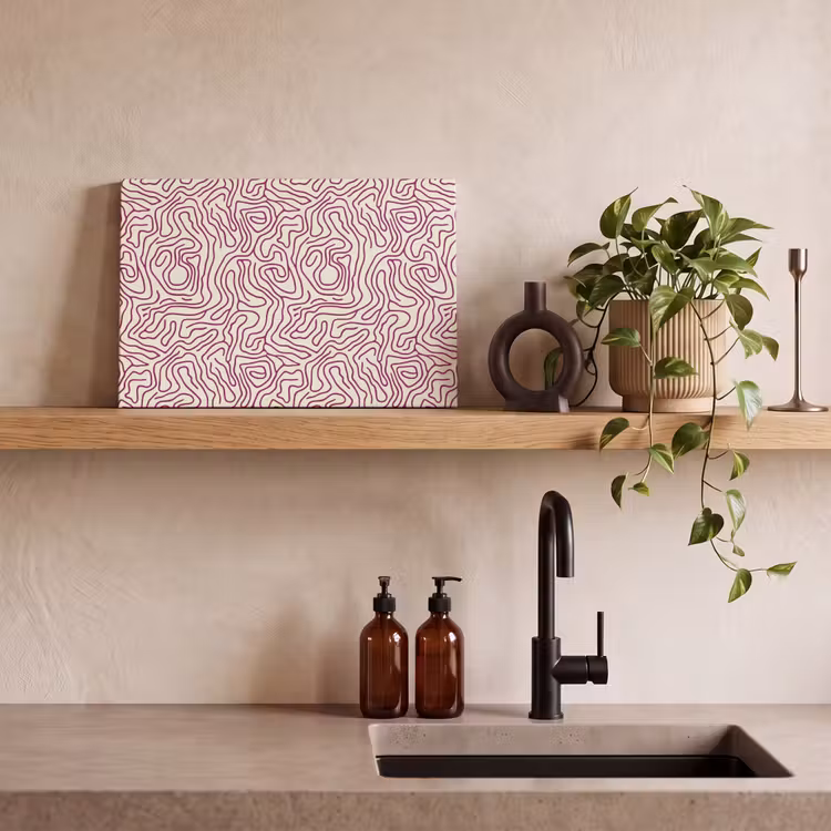 Canvas schilderij - Kronkelende lijn - Magenta - Crème — 3