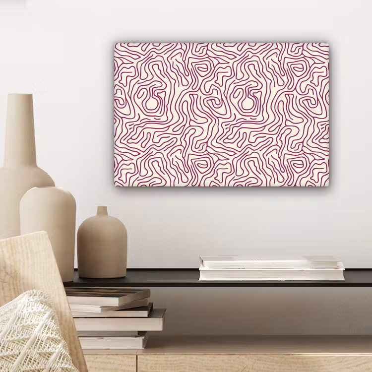 Canvas schilderij - Kronkelende lijn - Magenta - Crème — 5