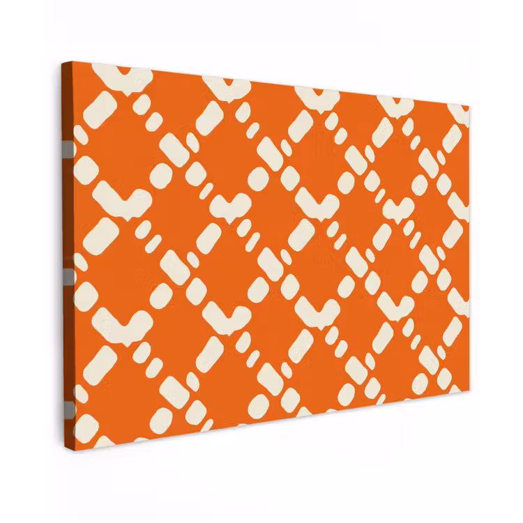 Canvas schilderij - Oranje - Ruitpatroon - Wit — 1