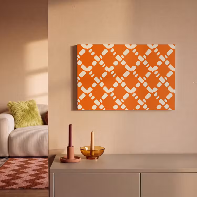Canvas schilderij - Oranje - Ruitpatroon - Wit — 2