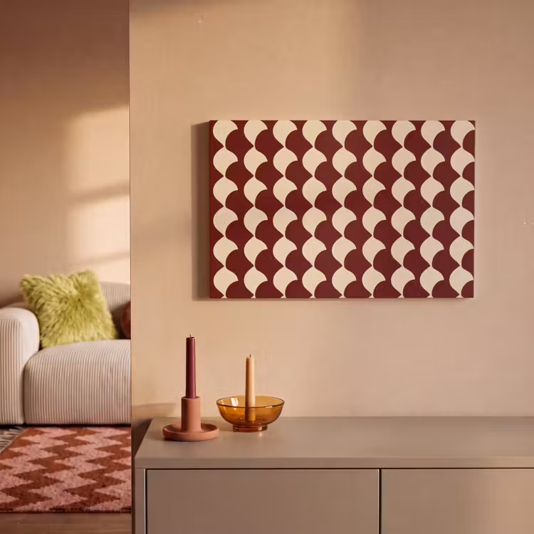 Canvas schilderij - Rood - Tegelpatroon - Crème — 2