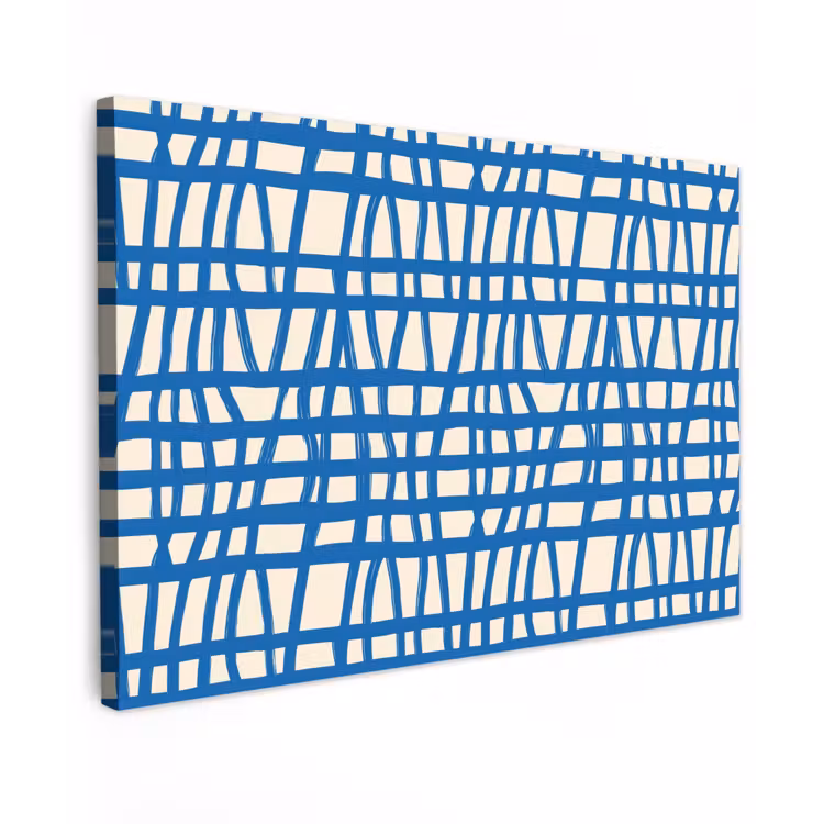 Canvas schilderij - Ruitpatroon - Blauw - Crème — 1