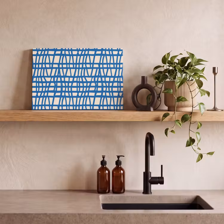Canvas schilderij - Ruitpatroon - Blauw - Crème — 3