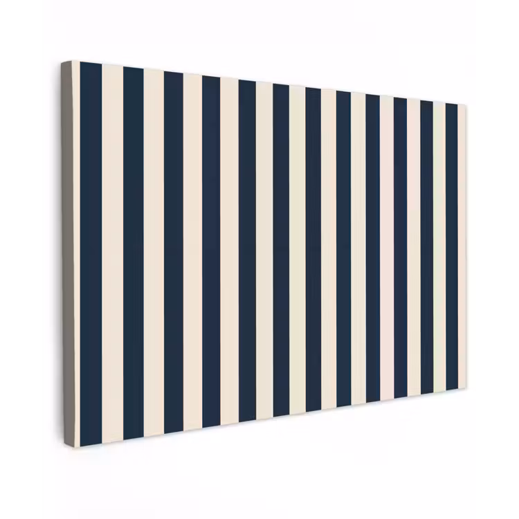 Canvas schilderij - Verticale strepen - Blauw - Crème — 1