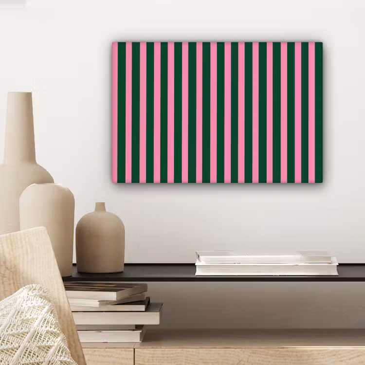 Canvas schilderij - Verticale strepen - Groen - Roze — 5