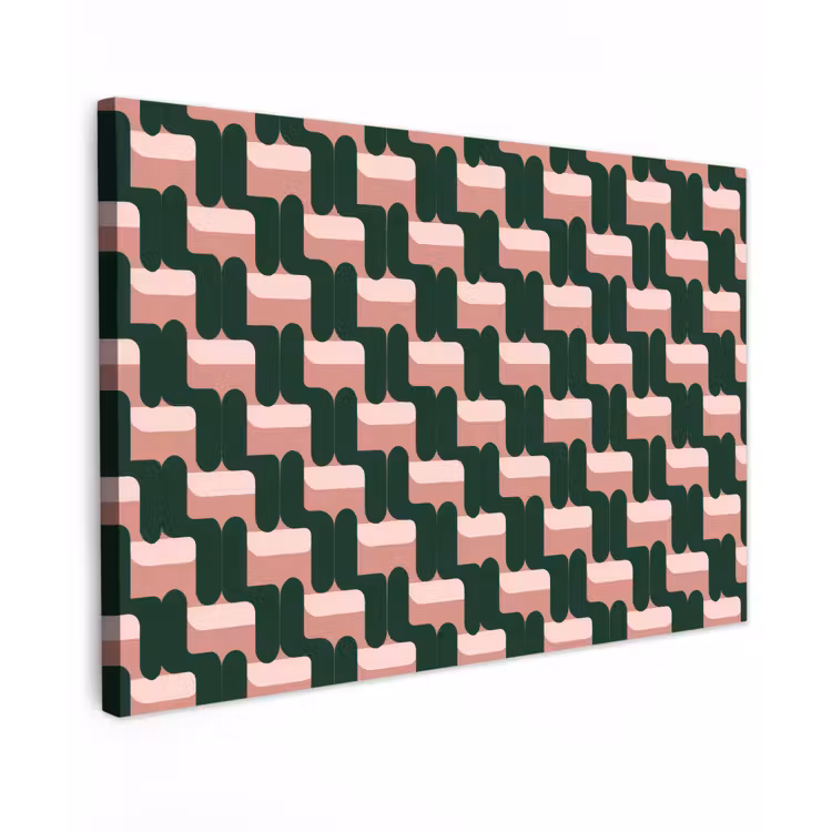 Canvas schilderij - Vlechtpatroon - Groen - Roze - Geometrisch — 1
