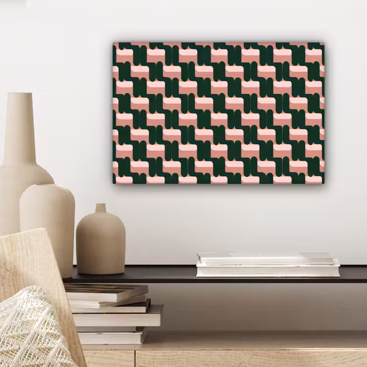Canvas schilderij - Vlechtpatroon - Groen - Roze - Geometrisch — 5
