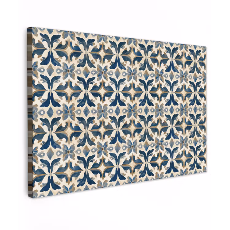 Canvas schilderij - Tegel - Patroon - Blauw - Beige — 1