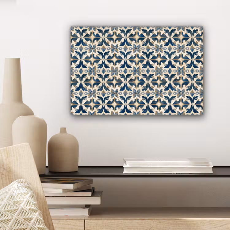 Canvas schilderij - Tegel - Patroon - Blauw - Beige — 5