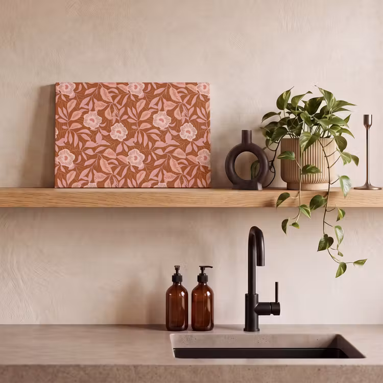 Canvas schilderij - Patroon - Bladeren - Terracotta — 3