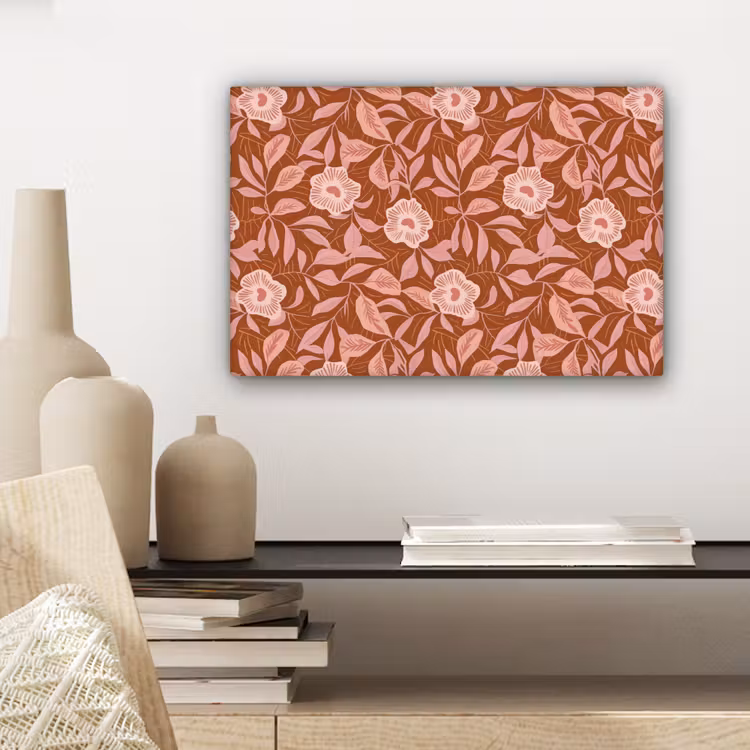 Canvas schilderij - Patroon - Bladeren - Terracotta — 5