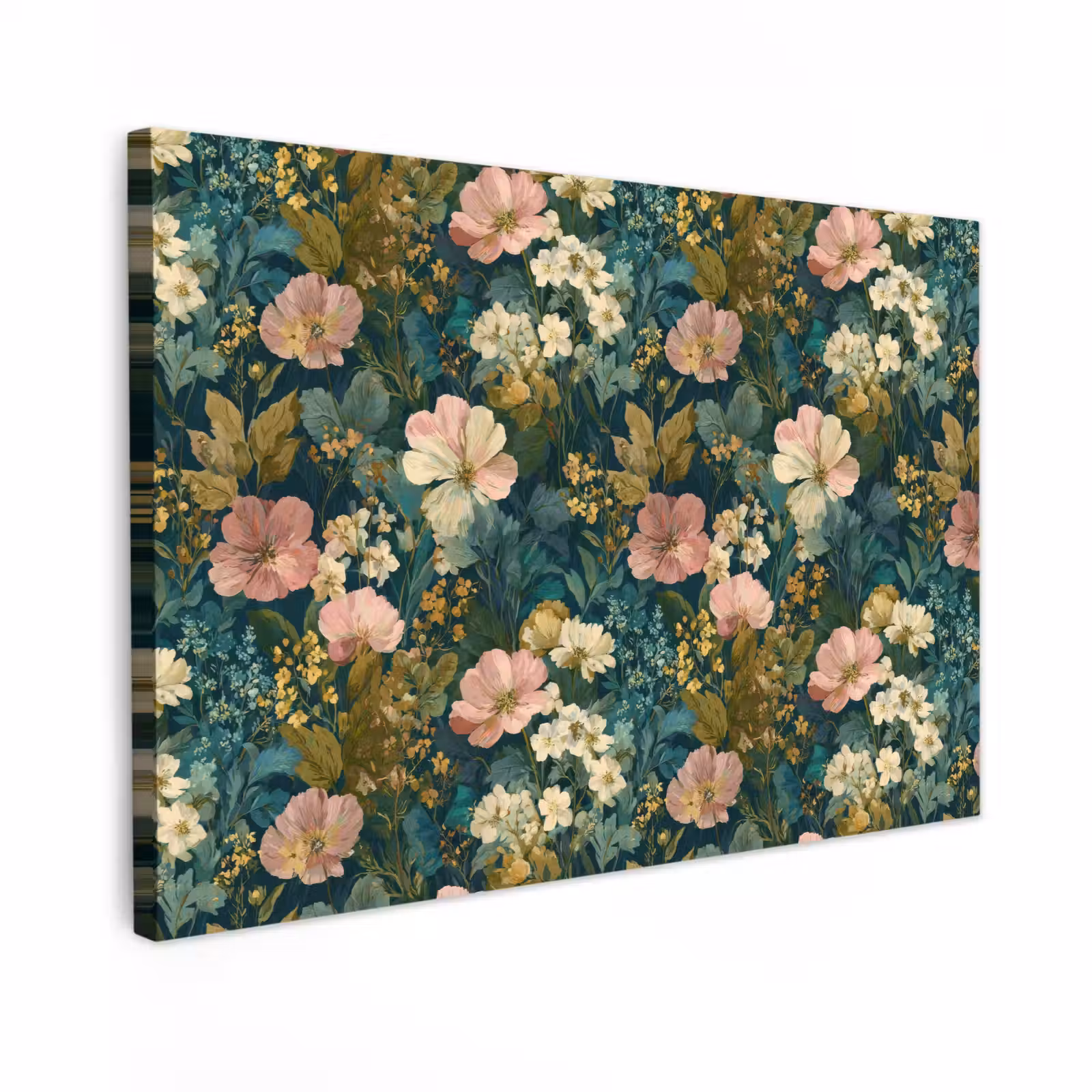 Canvas schilderij - Wilde bloemen - Botanisch - Patroon - Roze - Romantisch — 1