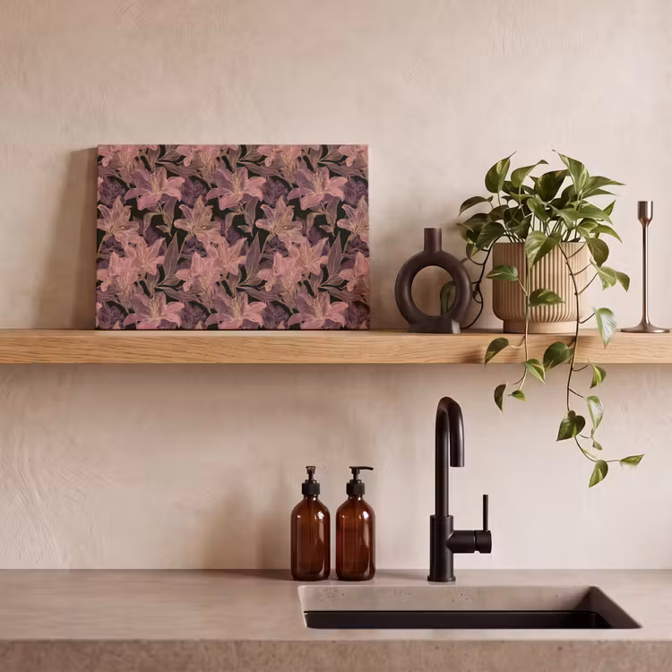 Canvas schilderij - Lelies - Patroon - Paars - Goud — 3