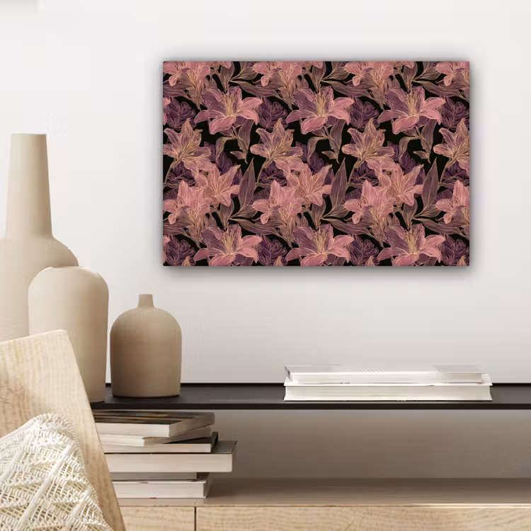 Canvas schilderij - Lelies - Patroon - Paars - Goud — 5