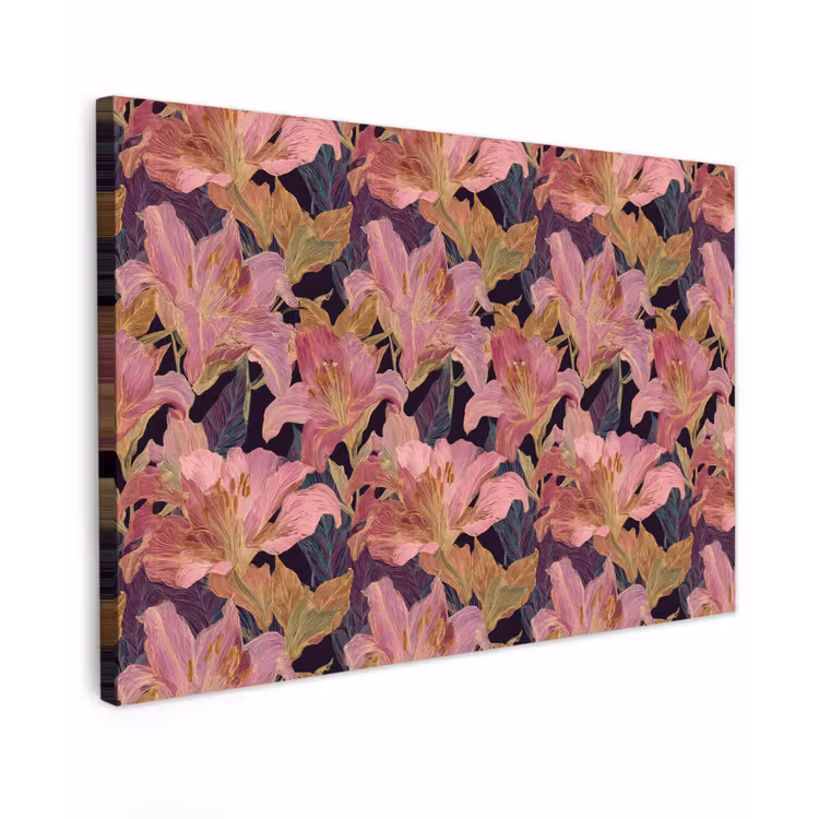 Canvas schilderij - Lelies - Patroon - Roze - Goud — 1