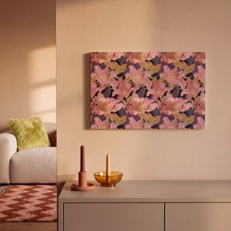 Canvas schilderij - Lelies - Patroon - Roze - Goud — 2
