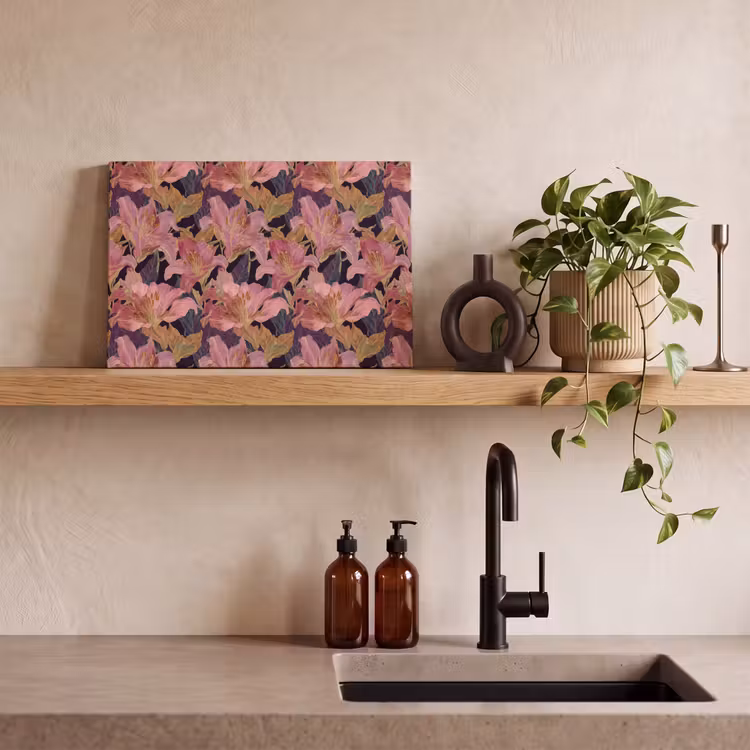 Canvas schilderij - Lelies - Patroon - Roze - Goud — 3