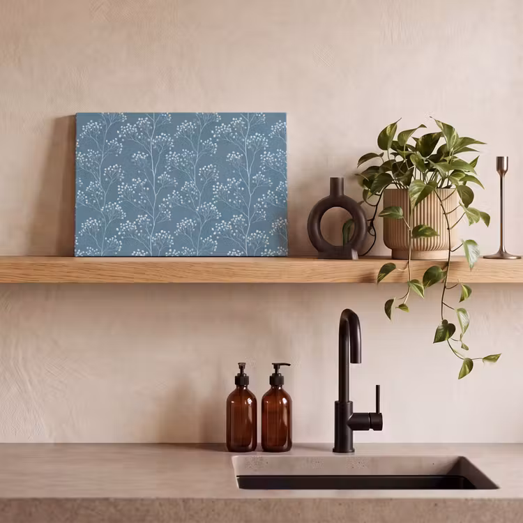 Canvas schilderij - Takken - Bessen - Patroon - Lichtblauw — 3