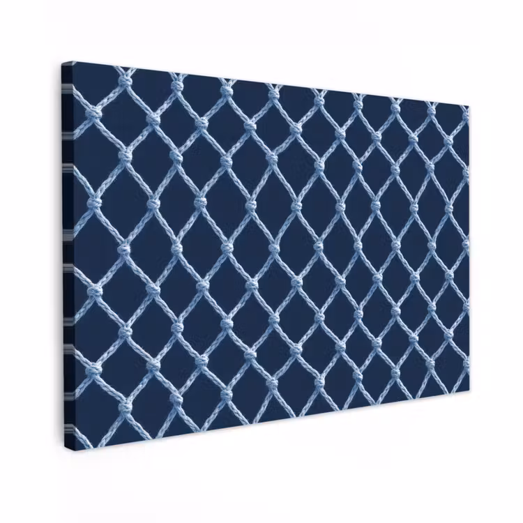 Canvas schilderij - Visnet - Touw - Patroon - Marineblauw — 1